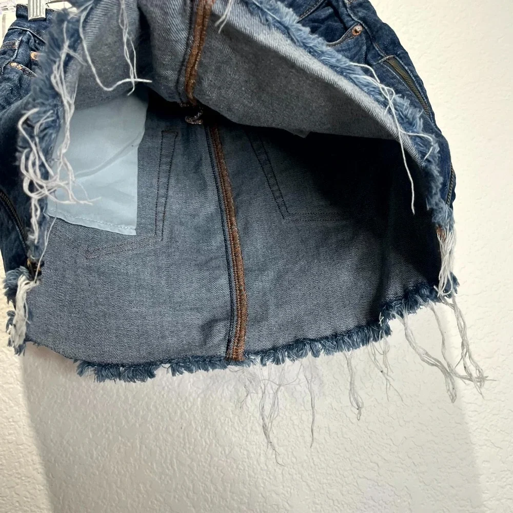 American Eagle Outfitters Mini Skirt‎ Womens 2 Blue Denim High Rise Side Zip